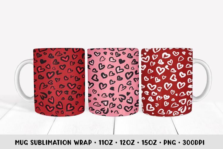 Heart Leopard Mug Sublimation Wrap 3 Designs Valentines Gift