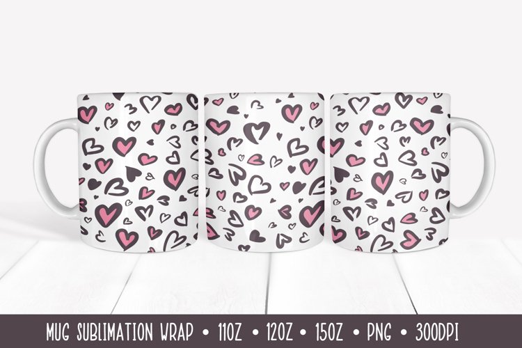 Valentines Mug Sublimation Wrap. Heart Leopard Mug Design