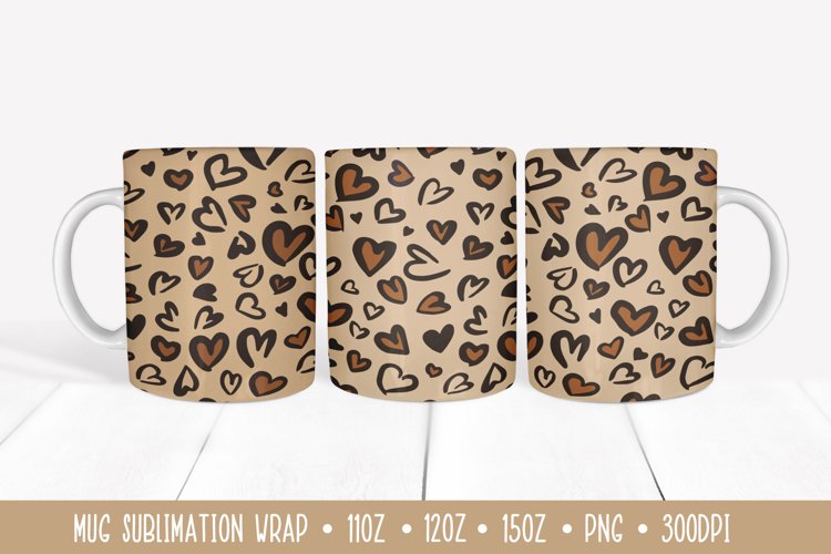 Valentine Day Mug. Heart Leopard Mug Sublimation Wrap