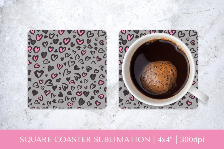 Heart Leopard square coaster sublimation. Valentines PNG 001