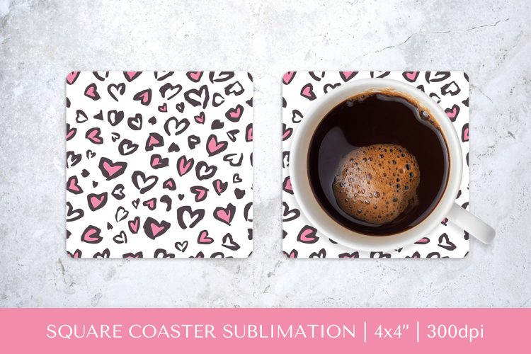Heart Leopard square coaster sublimation. Valentines PNG 008