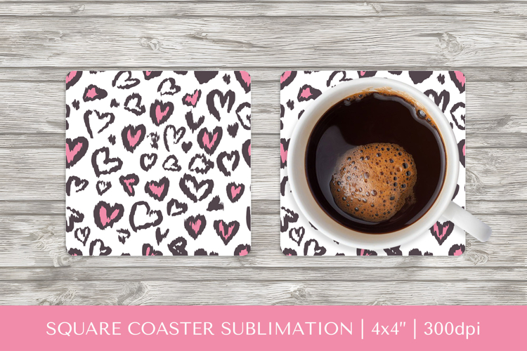 Heart Leopard square coaster sublimation. Valentines PNG 009
