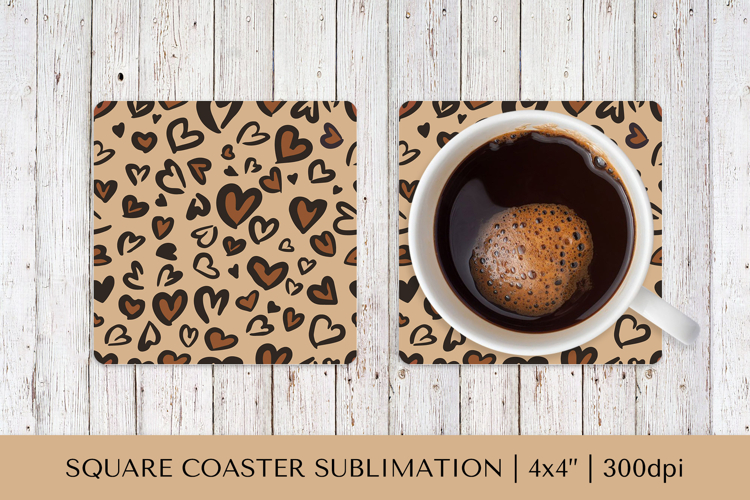 Heart Leopard square coaster sublimation. Valentines PNG 010