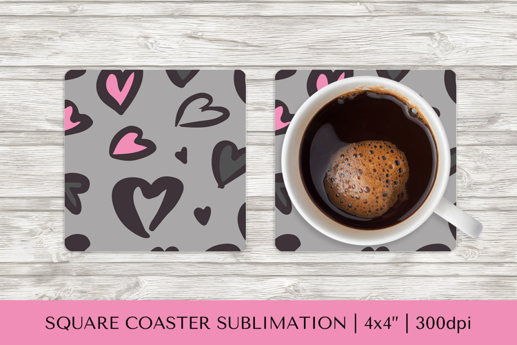Heart Leopard square coaster sublimation. Valentines PNG 015