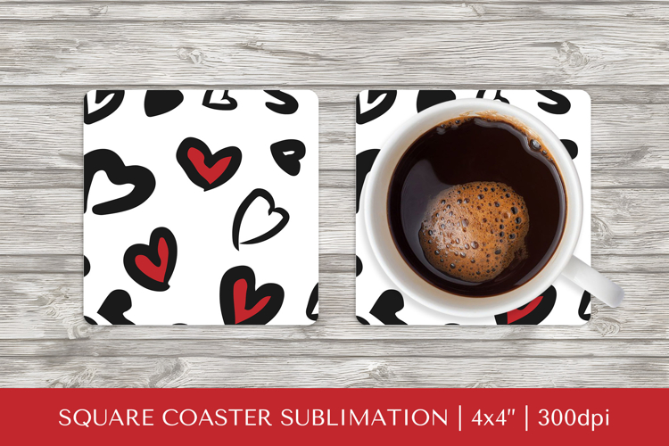Heart Leopard square coaster sublimation. Valentines PNG 016
