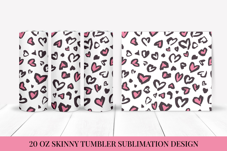 Heart Leopard Tumbler Wrap Sublimation. Valentines Design 08