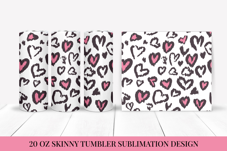 Heart Leopard Tumbler Wrap Sublimation. Valentines Design 08