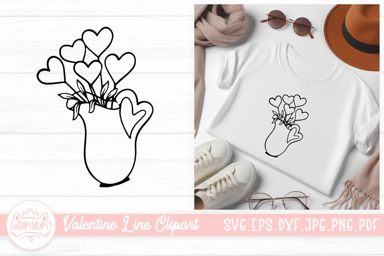 Hearts In Pot Outline SVG Element For Valentines Day Clipart