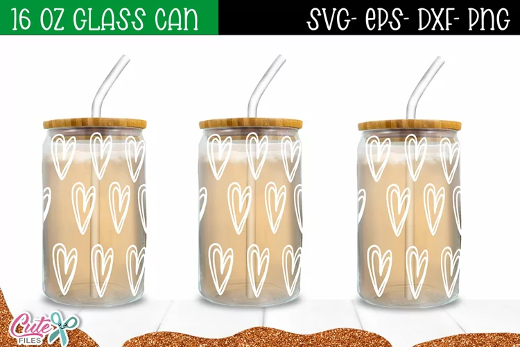 Hearts for Valentines day Can glass 16 oz SVG