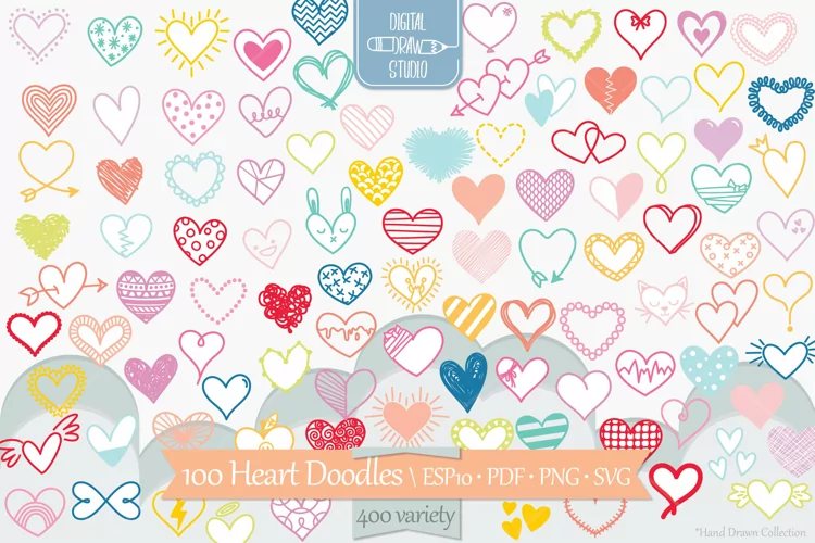 Hearts Colorful Hand Drawn Valentine Icon | Love Doodles