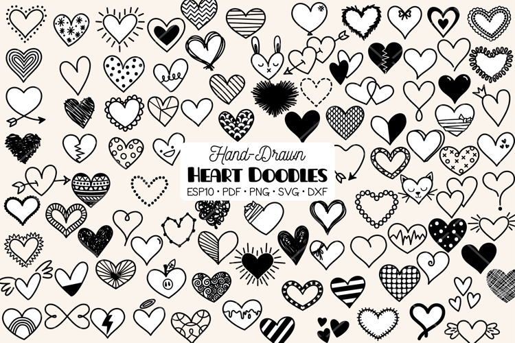 Hearts Doodle, Valentine, Love Icon, Hand Drawn Outline