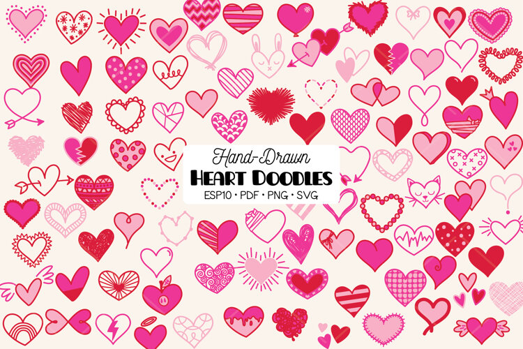 Hearts Colored | Hand Drawn Romance | Scribble Doodles example image 1