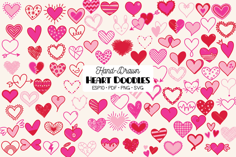 Hearts Colored | Hand Drawn Romance | Scribble Doodles