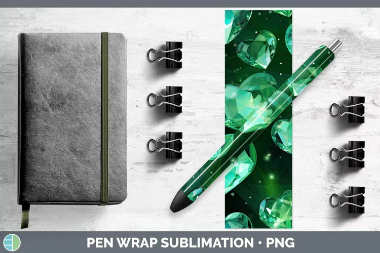 Hearts Green 01 Pen Wrap Sublimation Epoxy Pen Designs