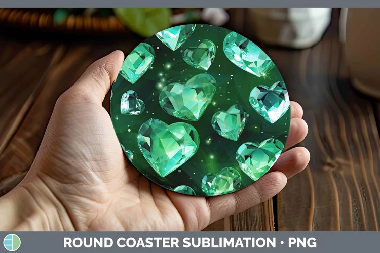 Hearts Green 01 Round Coaster Sublimation Coaster Designs