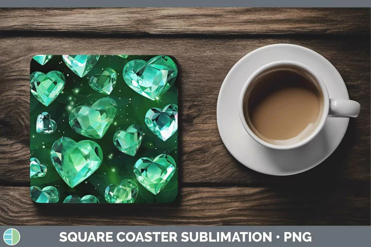 Hearts Green 01 Square Coaster Sublimation Coaster Designs
