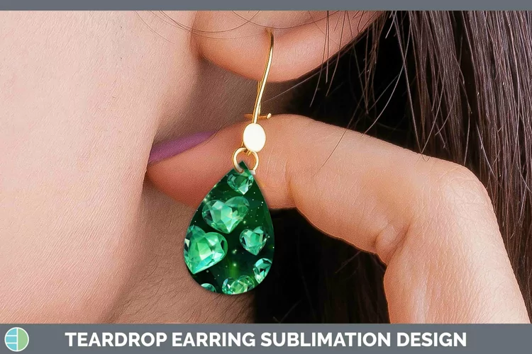 Hearts Green 01 Teardrop Earrings Sublimation Earrings Desig