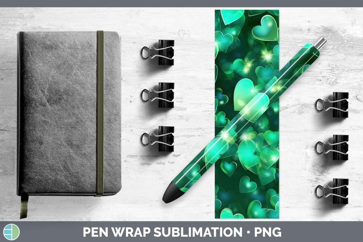 Hearts Green 02 Pen Wrap Sublimation Epoxy Pen Designs