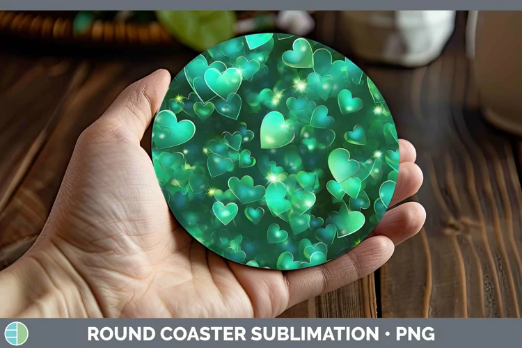 Hearts Green 02 Round Coaster Sublimation Coaster Designs