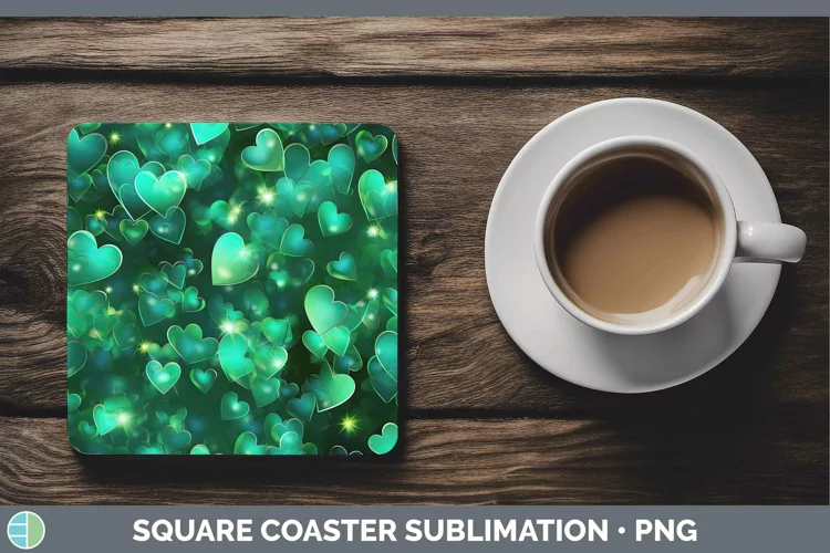 Hearts Green 02 Square Coaster Sublimation Coaster Designs