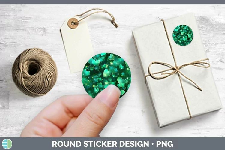Hearts Green 02 Stickers | Round Labels Designs