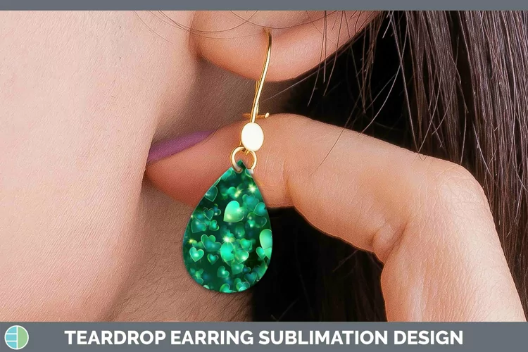 Hearts Green 02 Teardrop Earrings Sublimation Earrings Desig