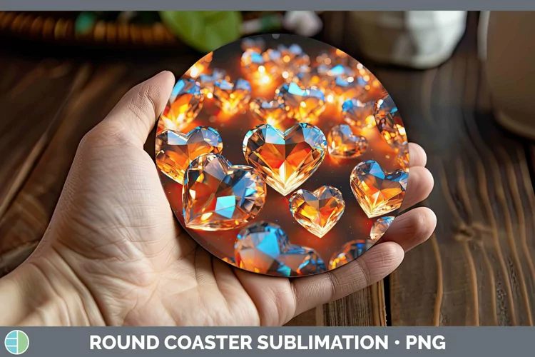 Hearts Orange 01 Round Coaster Sublimation Coaster Designs