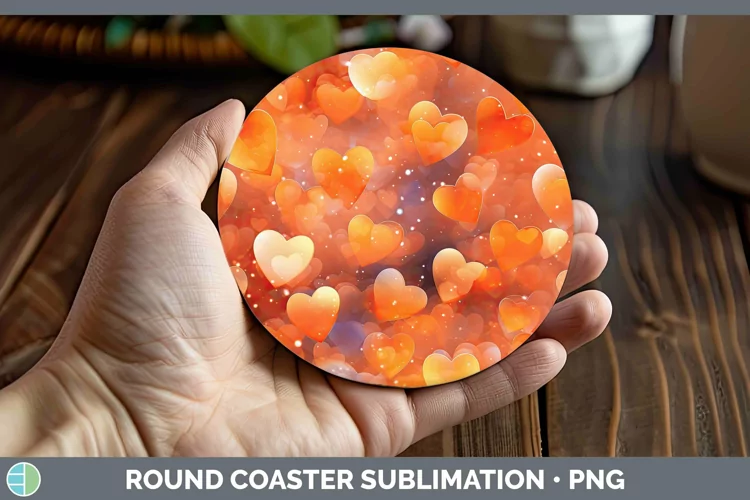 Hearts Orange 02 Round Coaster Sublimation Coaster Designs