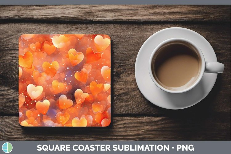 Hearts Orange 02 Square Coaster Sublimation Coaster Designs
