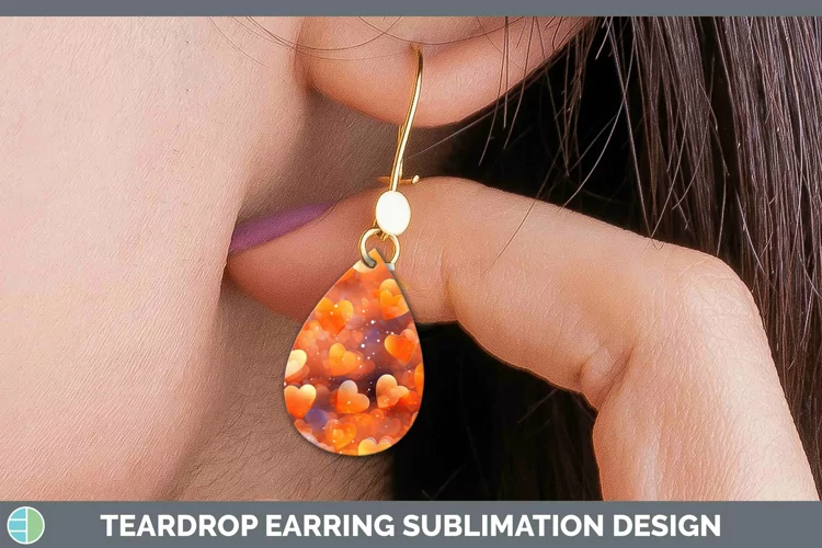 Hearts Orange 02 Teardrop Earrings Sublimation Earrings Desi
