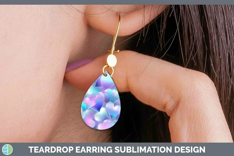 Hearts Rainbow Teardrop Earrings Sublimation Earrings Design