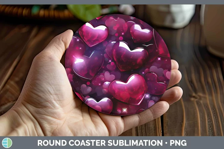 Hearts Red 02 Round Coaster Sublimation Coaster Designs