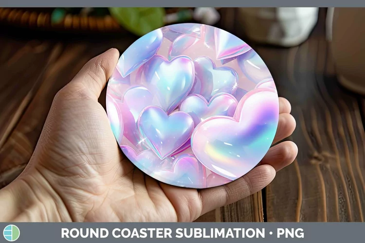 Hearts Silver Round Coaster Sublimation Coaster Designs
