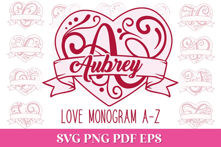 Hearts Monogram Split SVG Alphabet