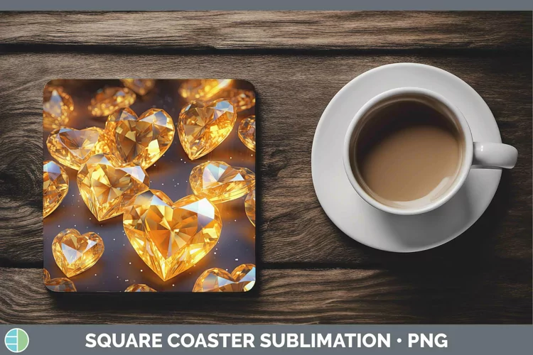 Hearts Yellow 01 Square Coaster Sublimation Coaster Designs