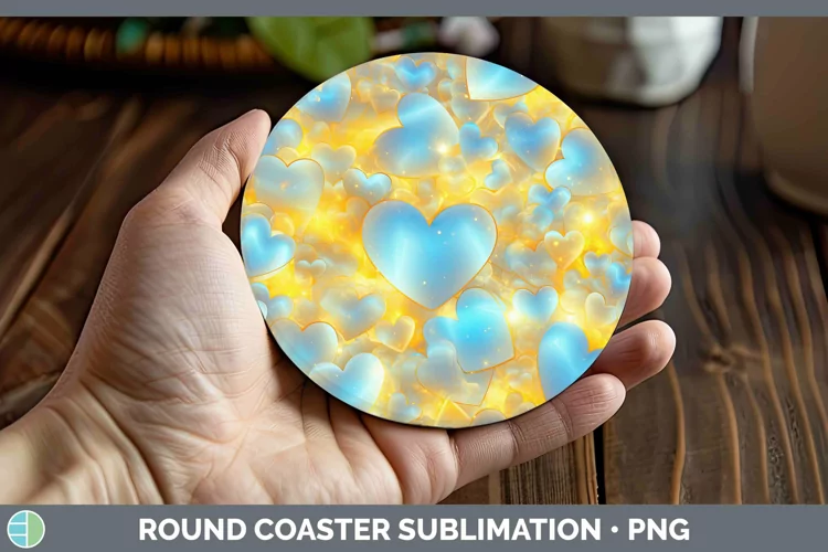 Hearts Yellow 02 Round Coaster Sublimation Coaster Designs