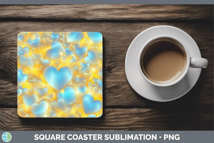 Hearts Yellow 02 Square Coaster Sublimation Coaster Designs