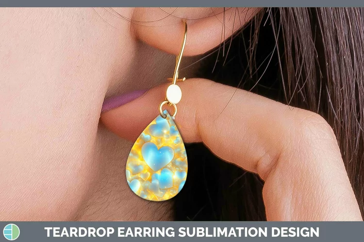 Hearts Yellow 02 Teardrop Earrings Sublimation Earrings Desi