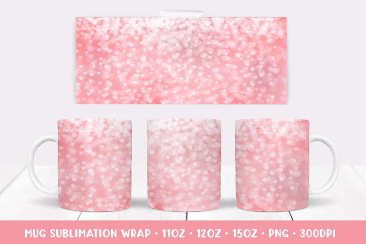 Pink Hearts Mug Sublimation Design. Valentines Mug Wrap 031
