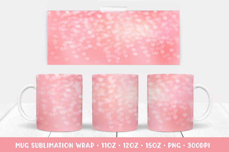 Pink Hearts Mug Sublimation Design. Valentines Mug Wrap 032
