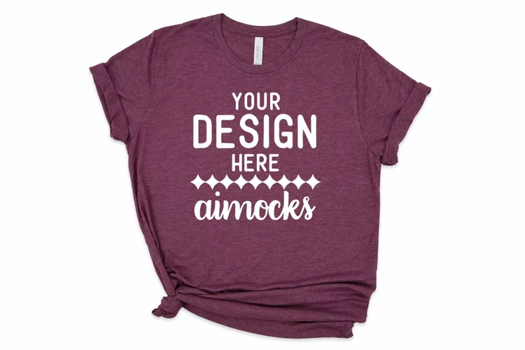 Bella Canvas Heather Maroon T-shirt Mockup, Unisex Flat Lay