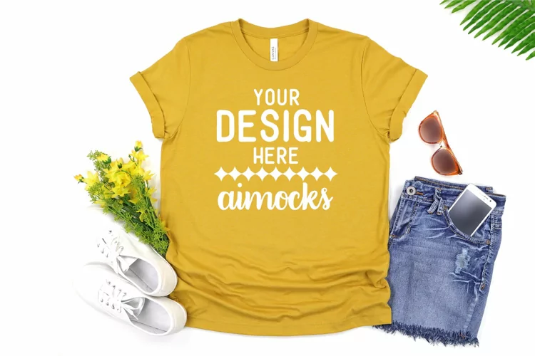 Heather Mustard Bella Canvas T-shirt Mockup, Summer Style 1