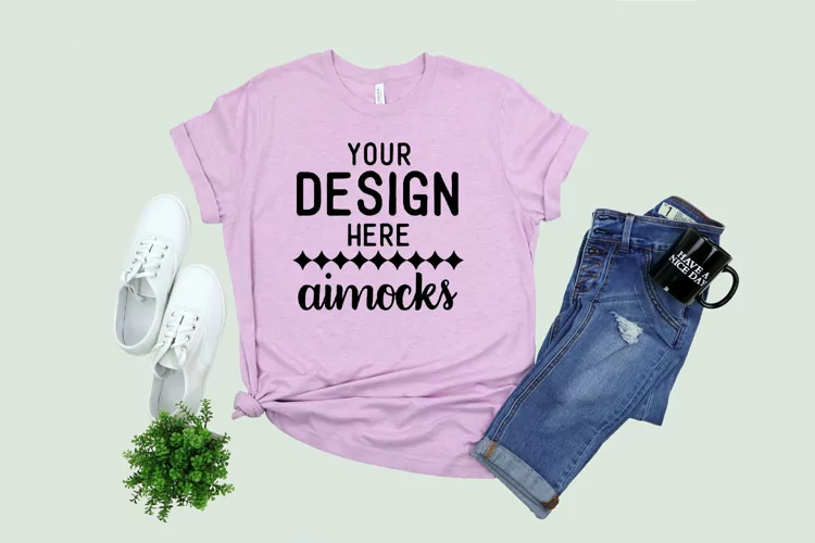 Heather Prism Lilac T-shirt Mockup Bella Canvas, Style 3