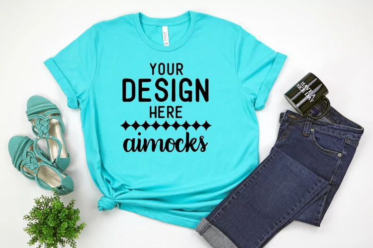 Heather Sea Green Chic Style Mockup, Bella Canvas T-shirt