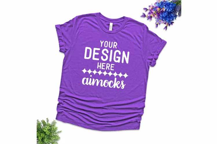 Heather Team Purple Bella Canvas Mockup, 3001CVC T-shirt