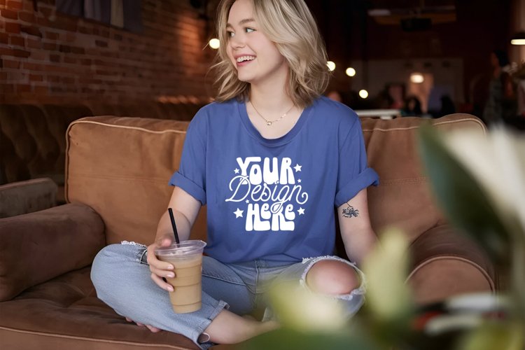 Heather True Royal 3001 Mockup, 3001 T-Shirt Mock-Up, Bella