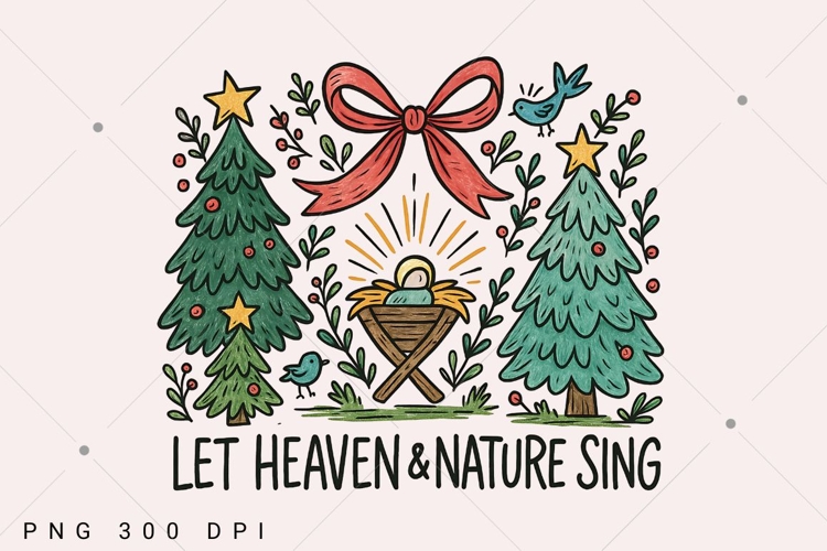 Heaven and Nature Sing PNG, Whimsical Christmas Nativity Bow