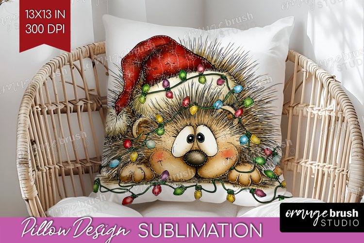 Hedgehog Tangled In Christmas Lights Pillow Sublimation Xmas