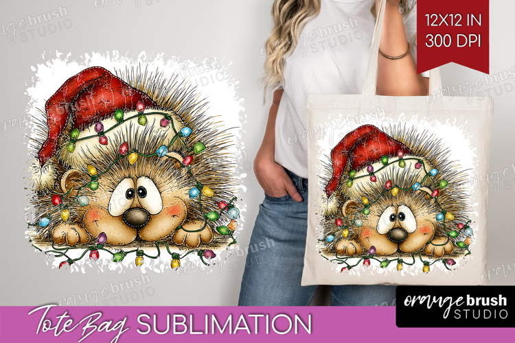 Hedgehog Tangled In Christmas Lights Tote Bag Funny Xmas Bag