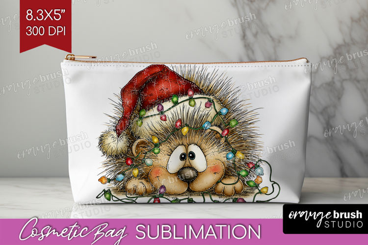 Hedgehog Tangled In Christmas Lights Cosmetic Bag Funny Xmas